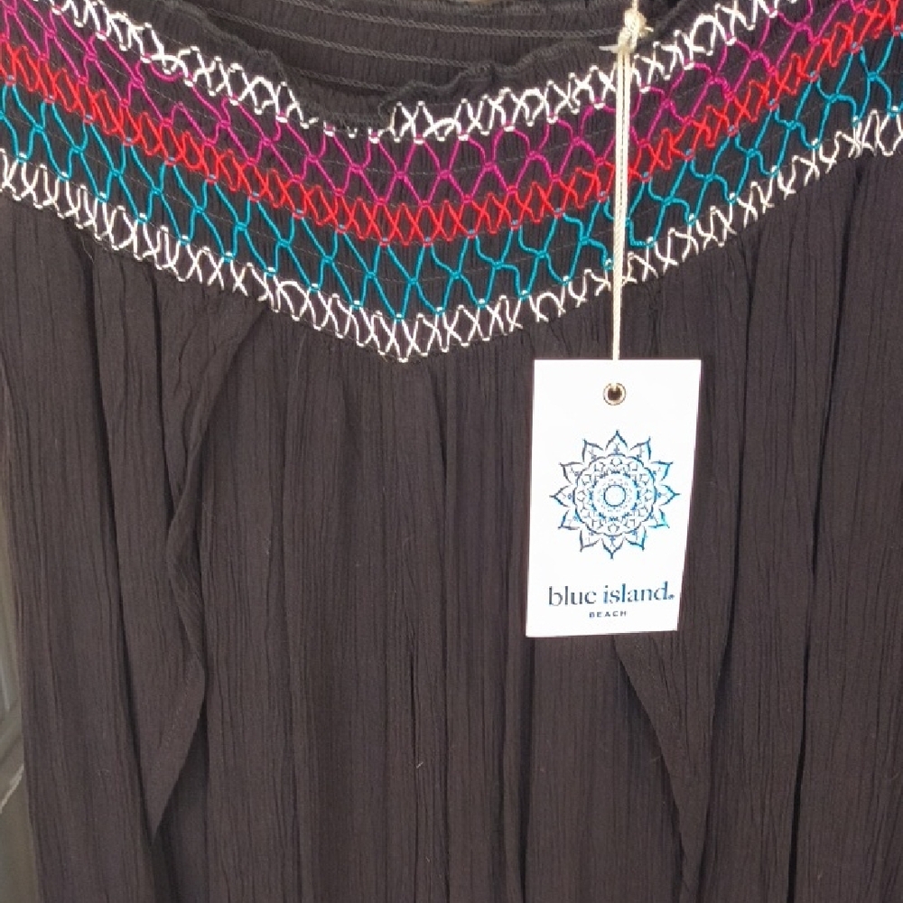 Blue Island Black Garment with Multicolor Stitching